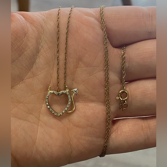Sterling Silver Devil Tail Heart Diamond Necklace - Picture 2 of 5